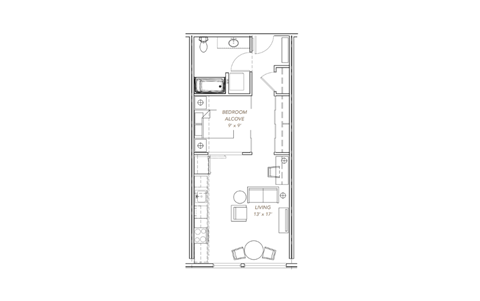 a floor plan of a small apartment with a bedroom and a living room